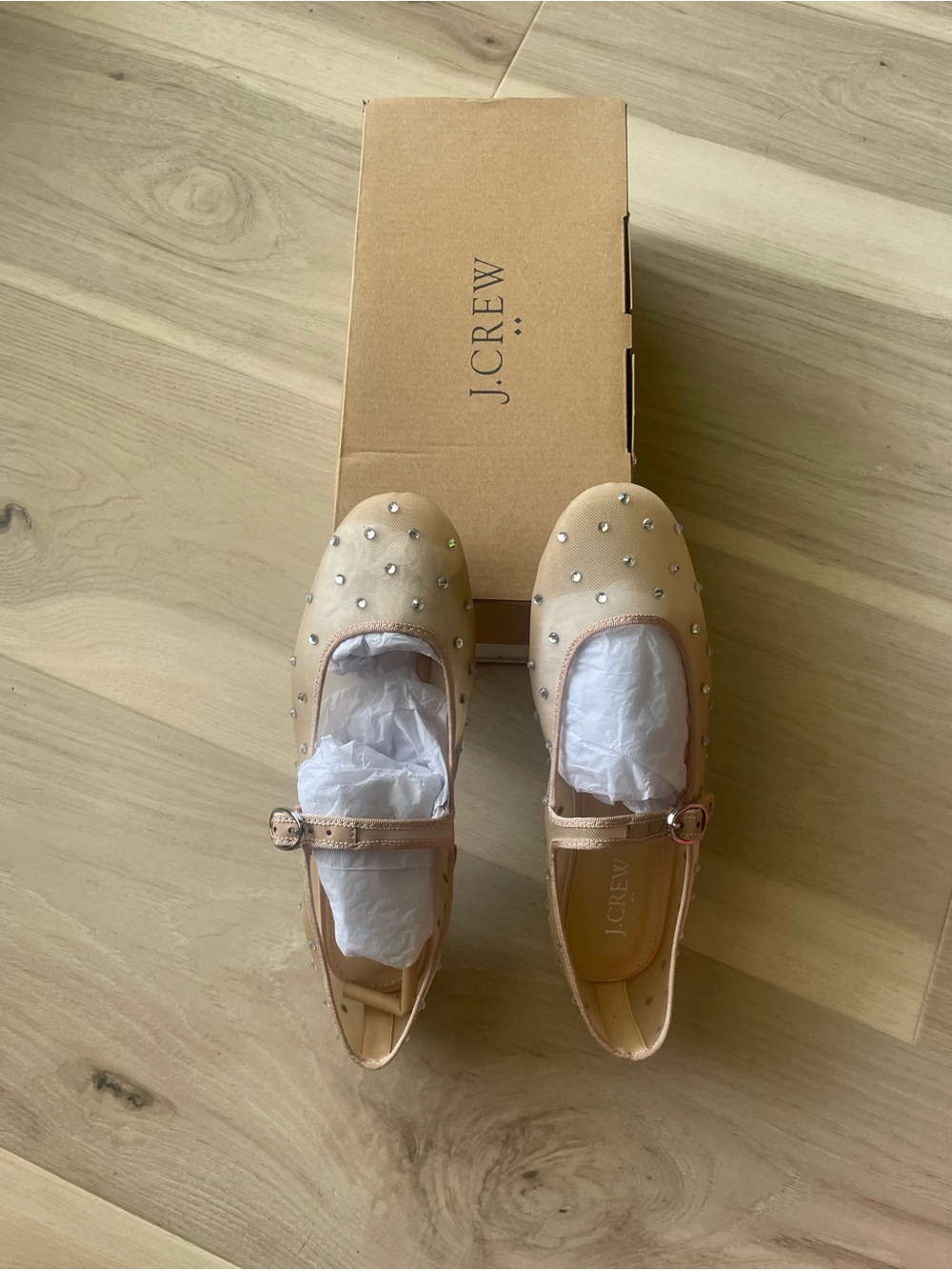 J. Crew Beige Pearl and Stud Mary Jane Flats